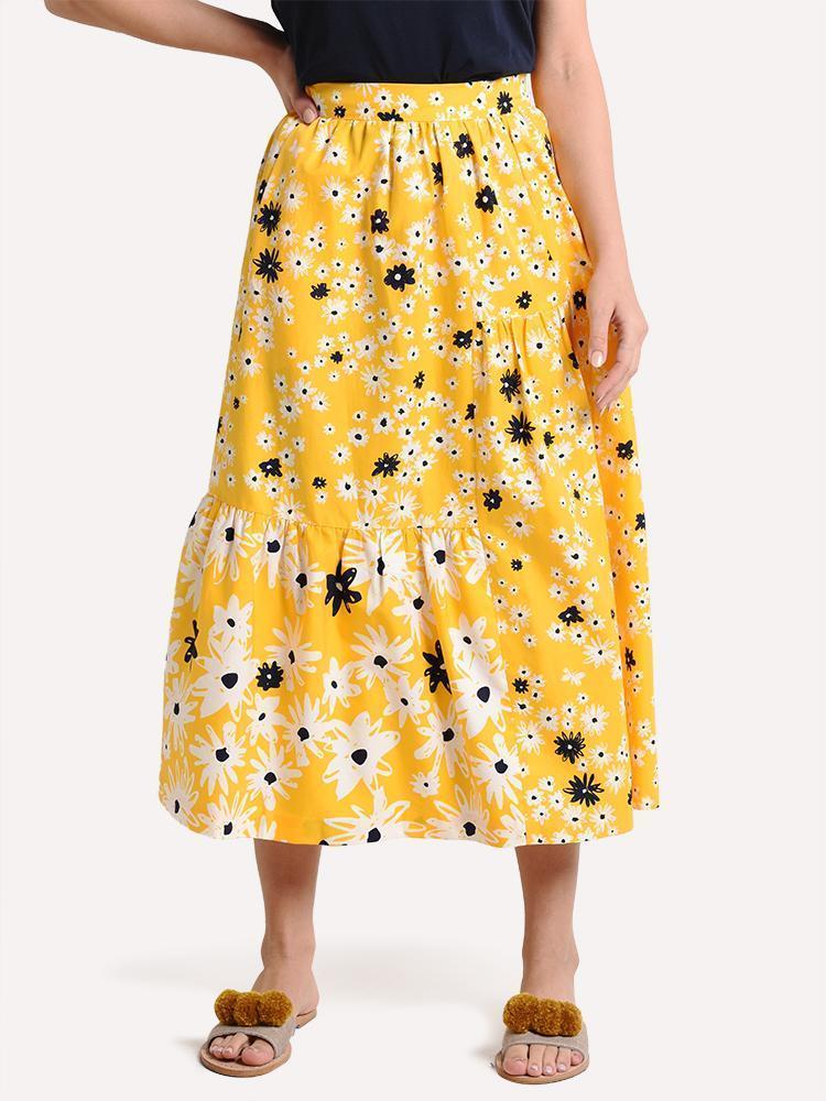 Chinti + Parker Women's Cotton Silk Floral Skirt