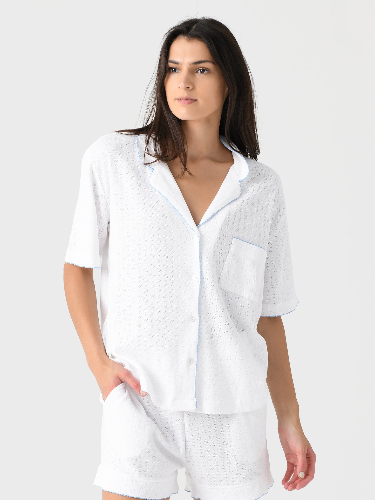 Lenora Women's Liza Pointelle Cotton Short Pajama Set - Saint Bernard