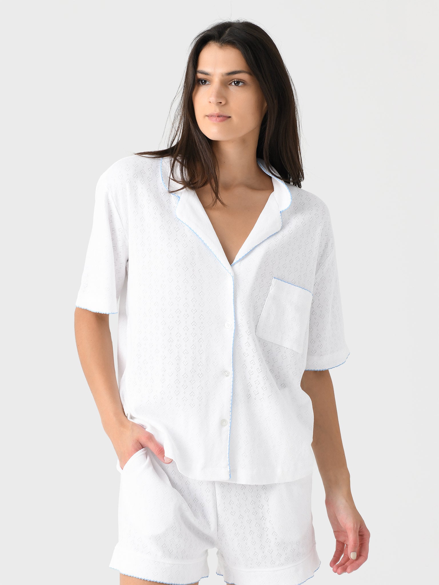 Lenora Women's Liza Pointelle Cotton Short Pajama Set - Saint Bernard