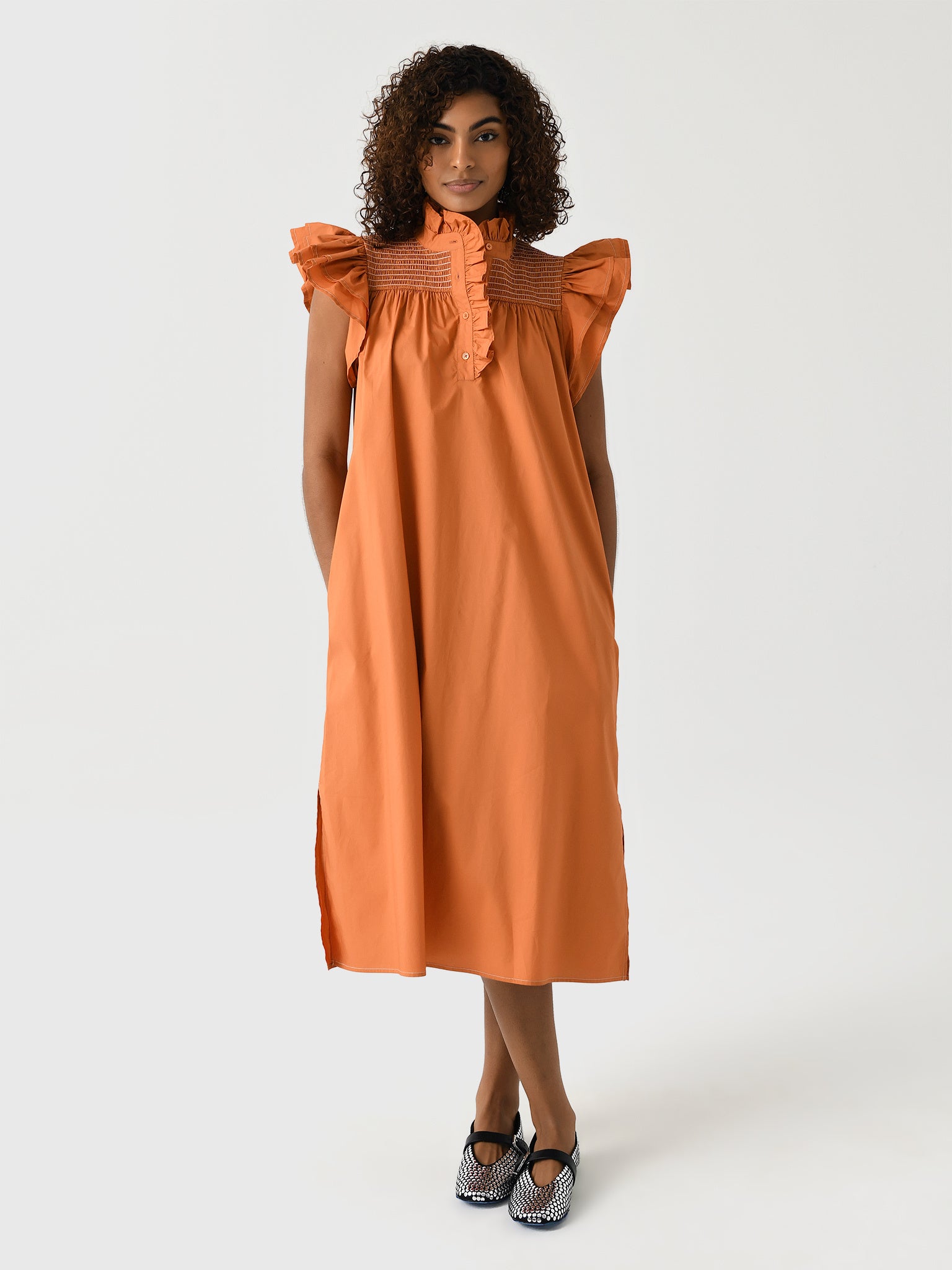 Eche Women's Contrast Smocked Midi Dress - Saint Bernard