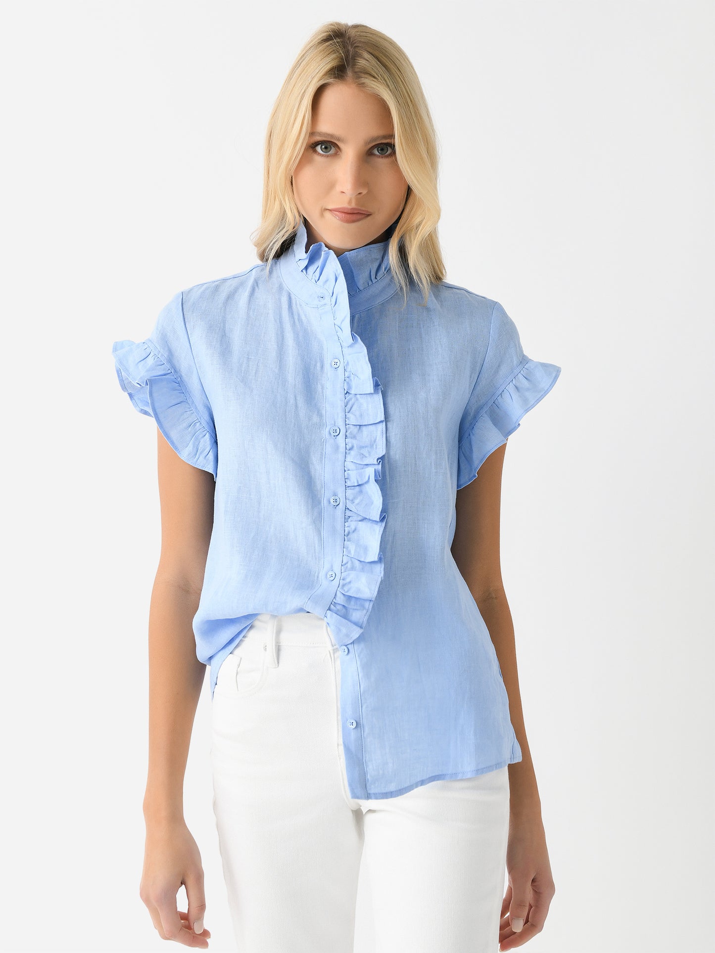 English Factory Women's Linen Ruffle Shirt
