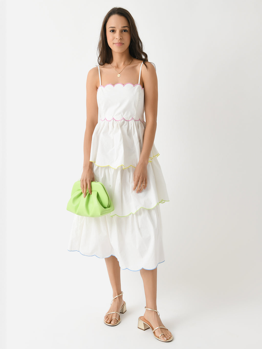 English Factory Women's Scallop Sleeveless Tiered Dress Saint Bernard