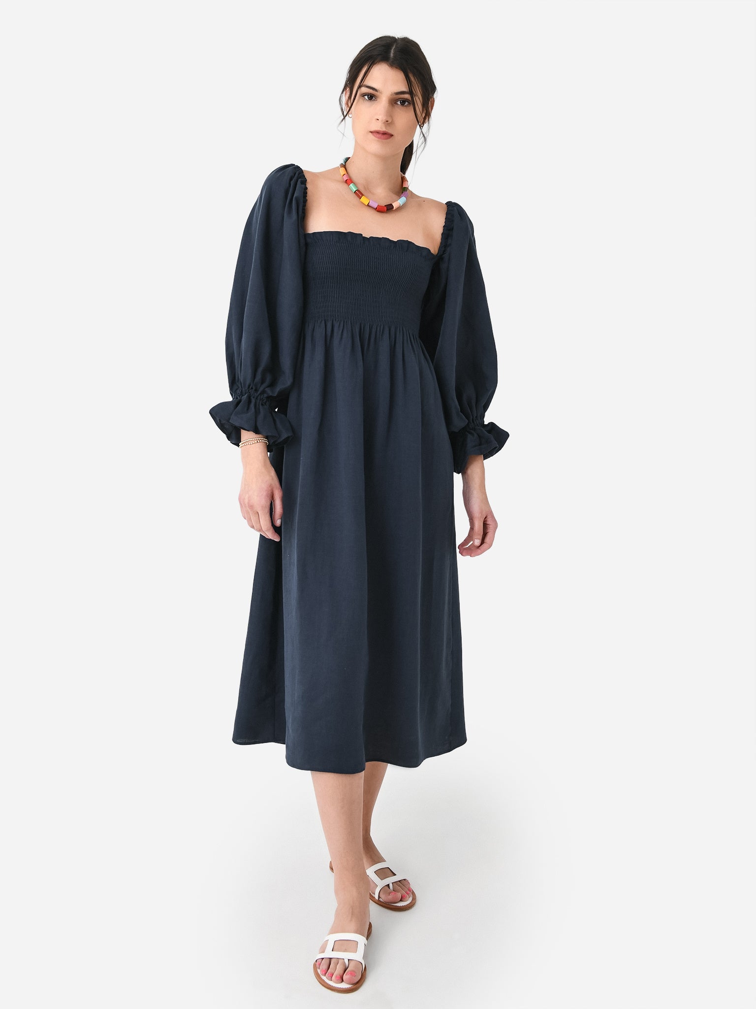sleeper opera linen dress Sleeper Linen Opera Midi Dress - White