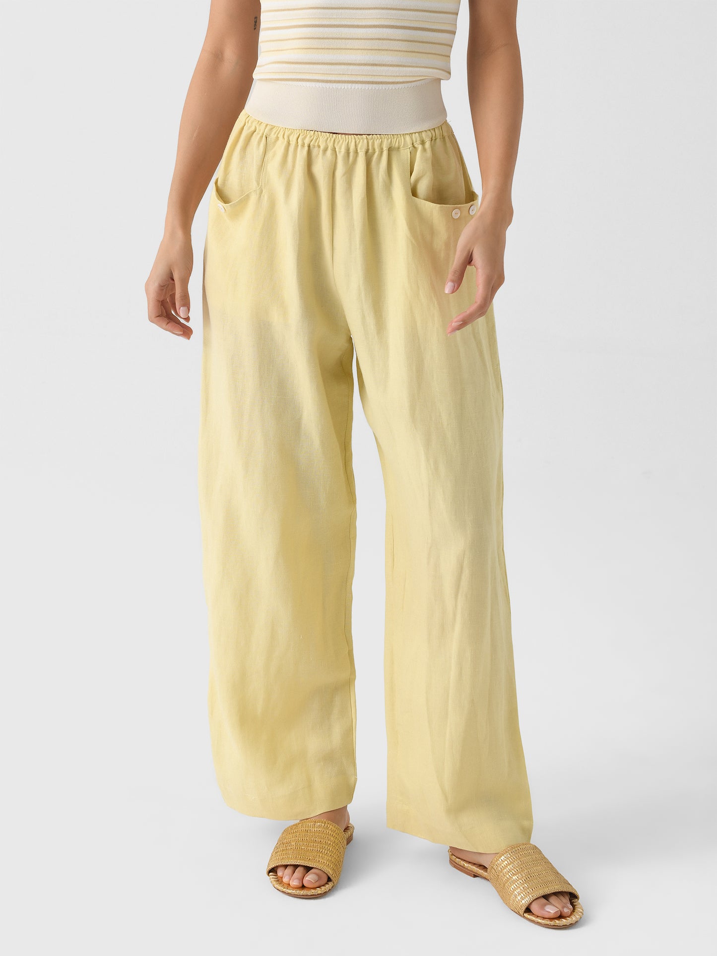 Deiji Studios Women's Linen Square Pocket Pant - Saint Bernard