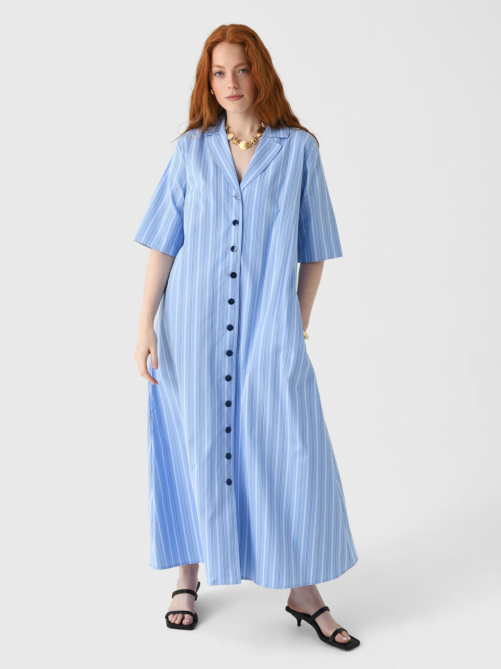 Evi Grintela Women's Molly Short Sleeve Stripe Midi Dress - Saint Bernard