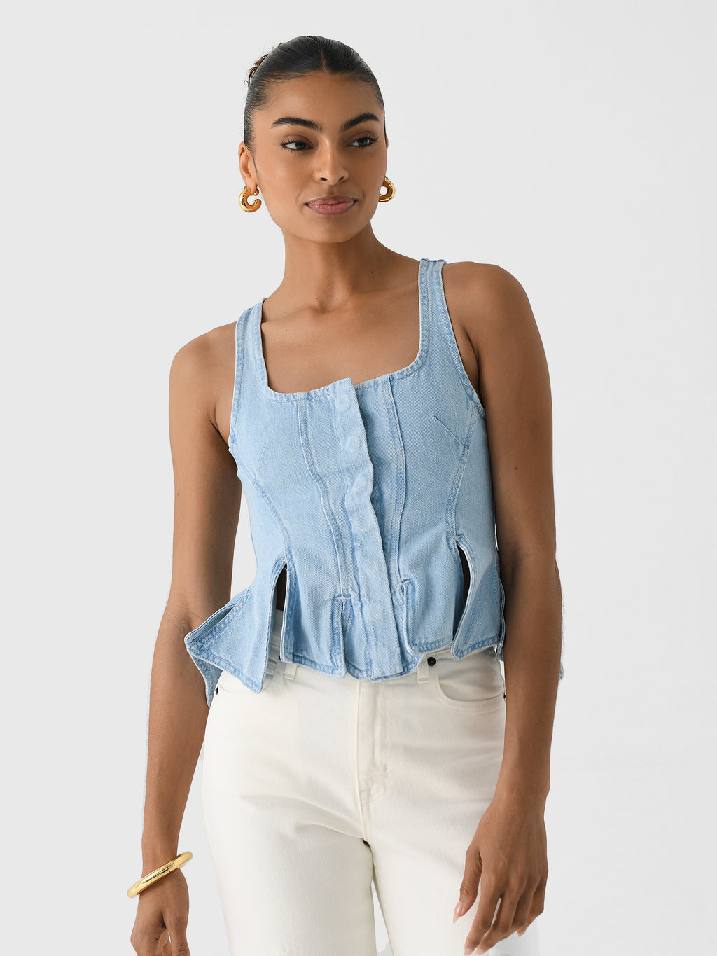 Marques Almeida Women's Corset Peplum Denim Top - Saint Bernard