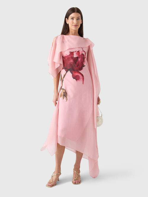 Marques Almeida Women's Watercolor Flower Scarf Drape Midi Dress