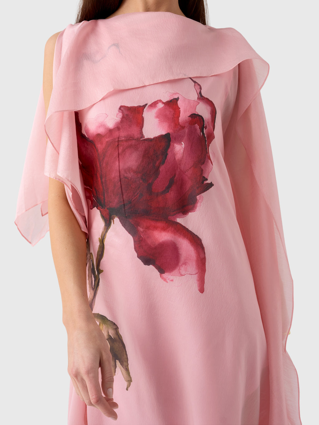 Marques Almeida Women's Watercolor Flower Scarf Drape Midi Dress - Saint Bernard