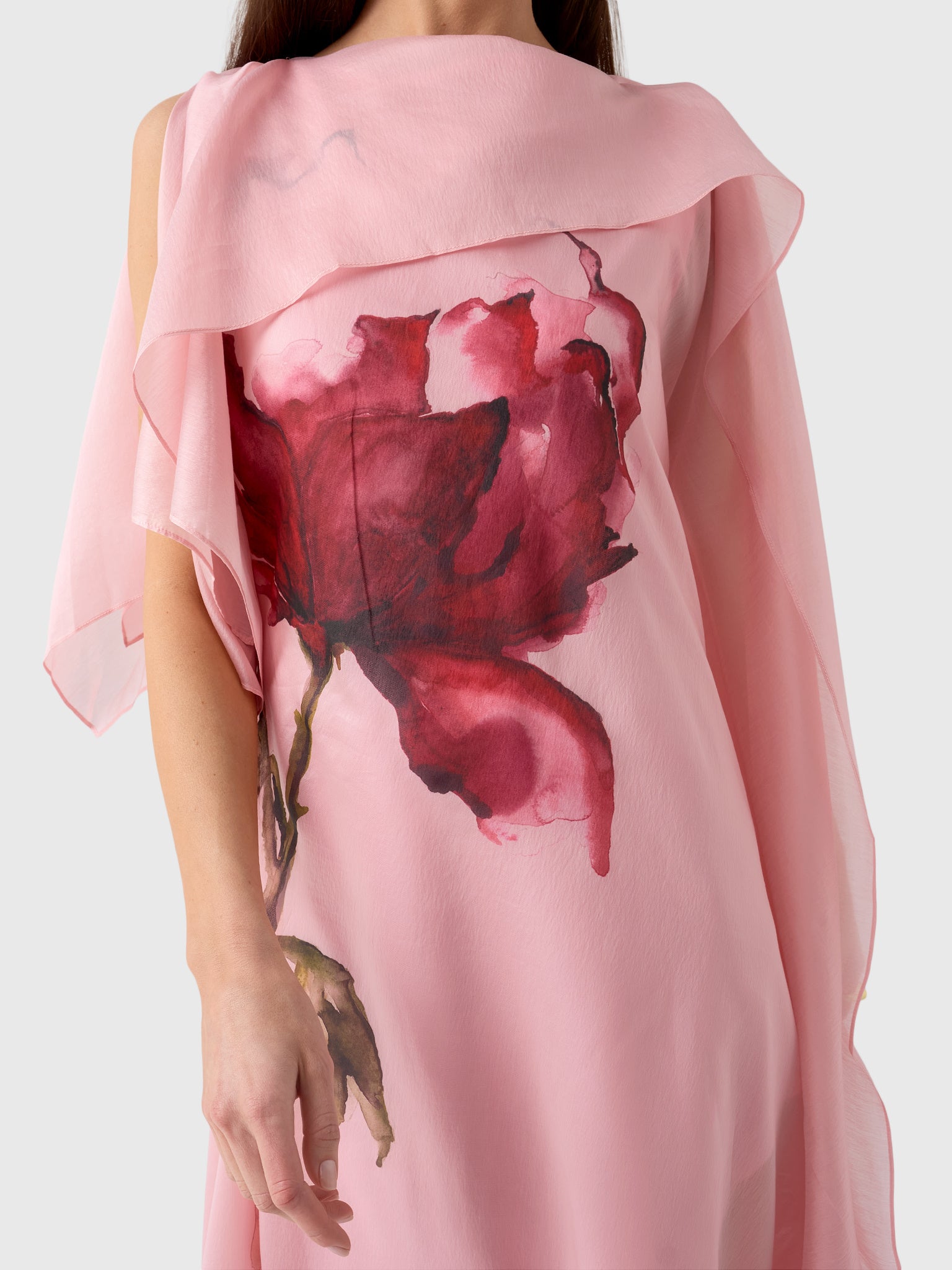 Marques Almeida Women's Watercolor Flower Scarf Drape Midi Dress - Saint Bernard
