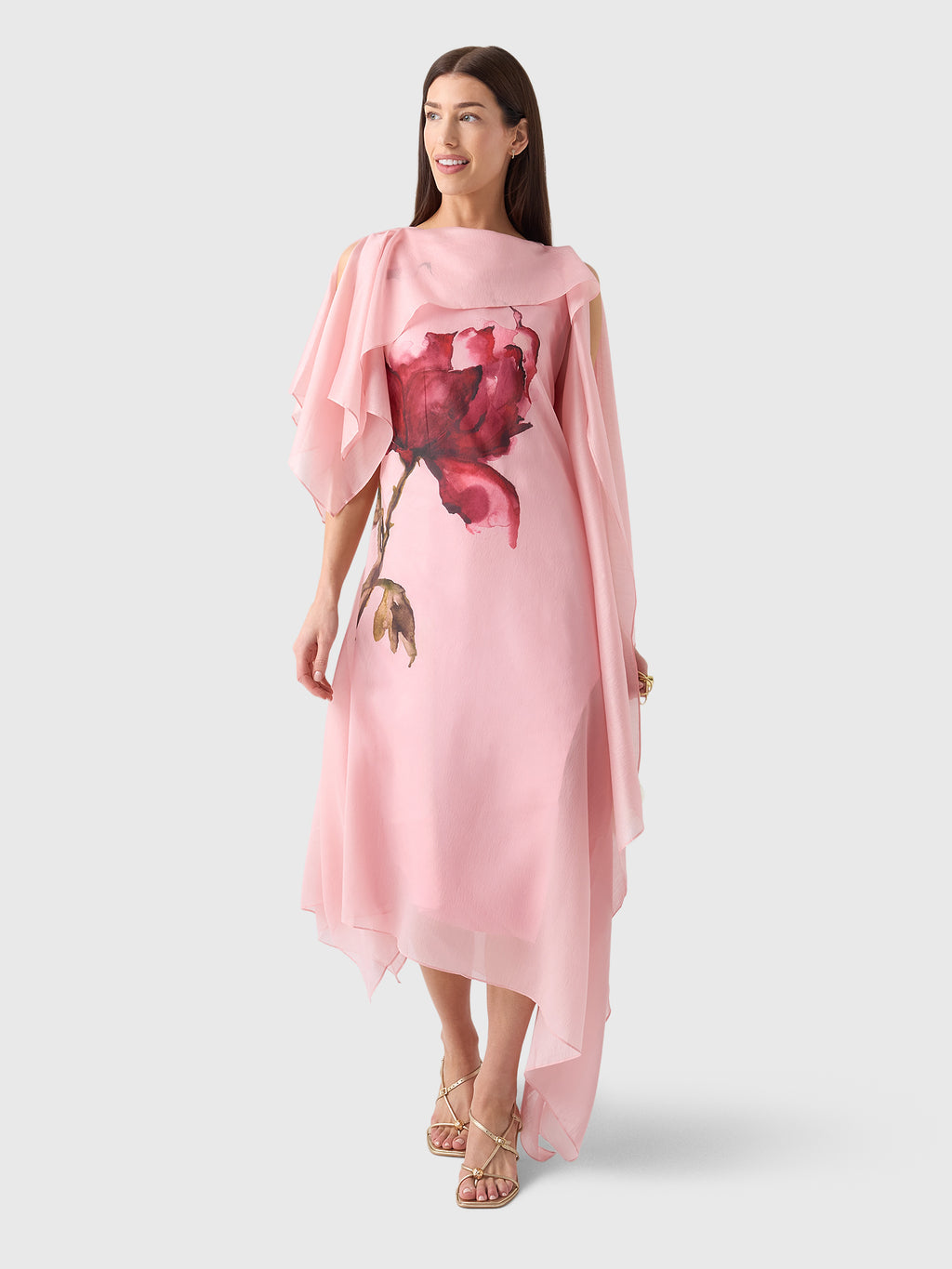 Marques Almeida Women's Watercolor Flower Scarf Drape Midi Dress - Saint Bernard
