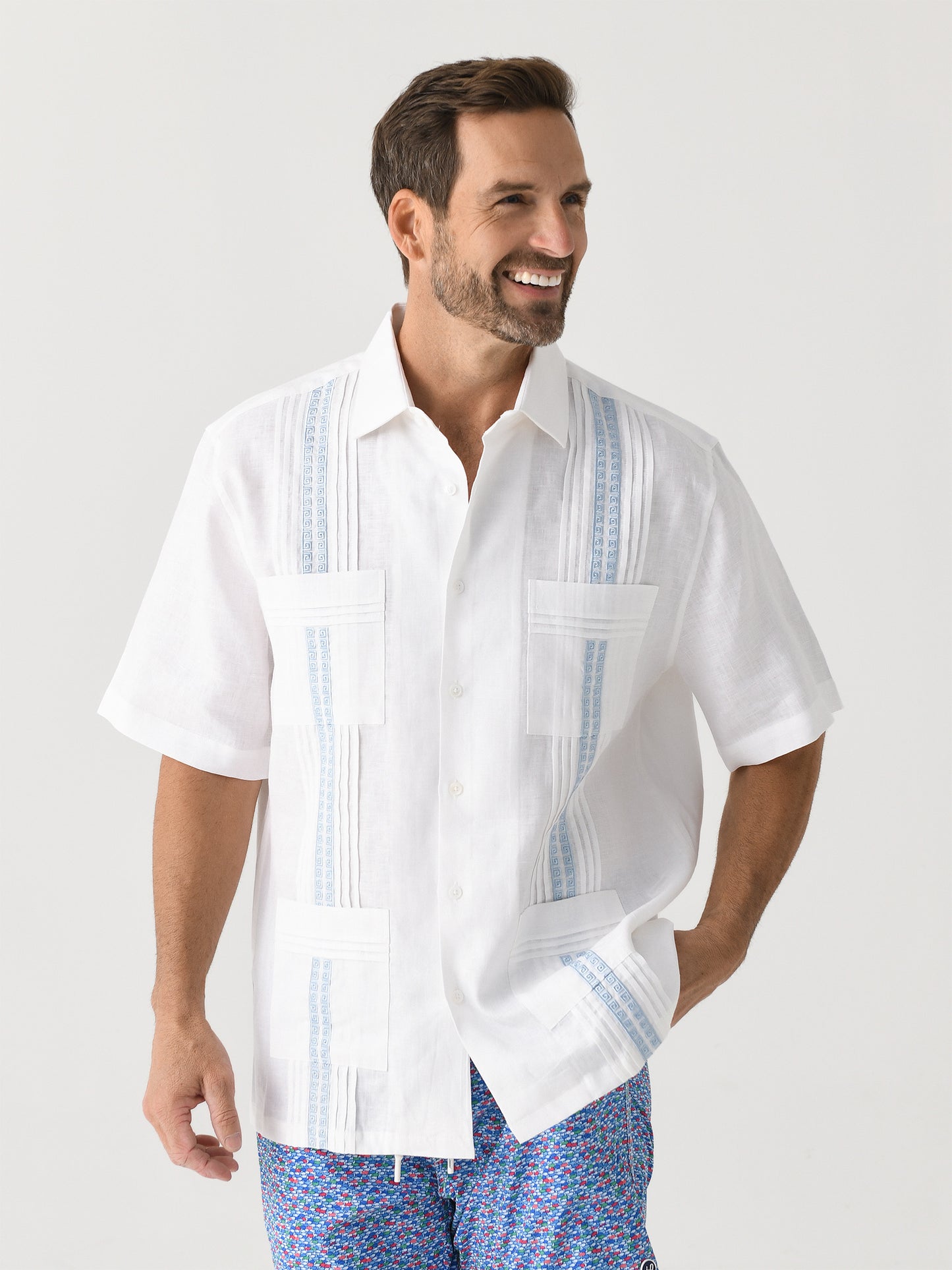 Centuria Men's Short Sleeve Greek Key Guayabera Shirt - Saint Bernard