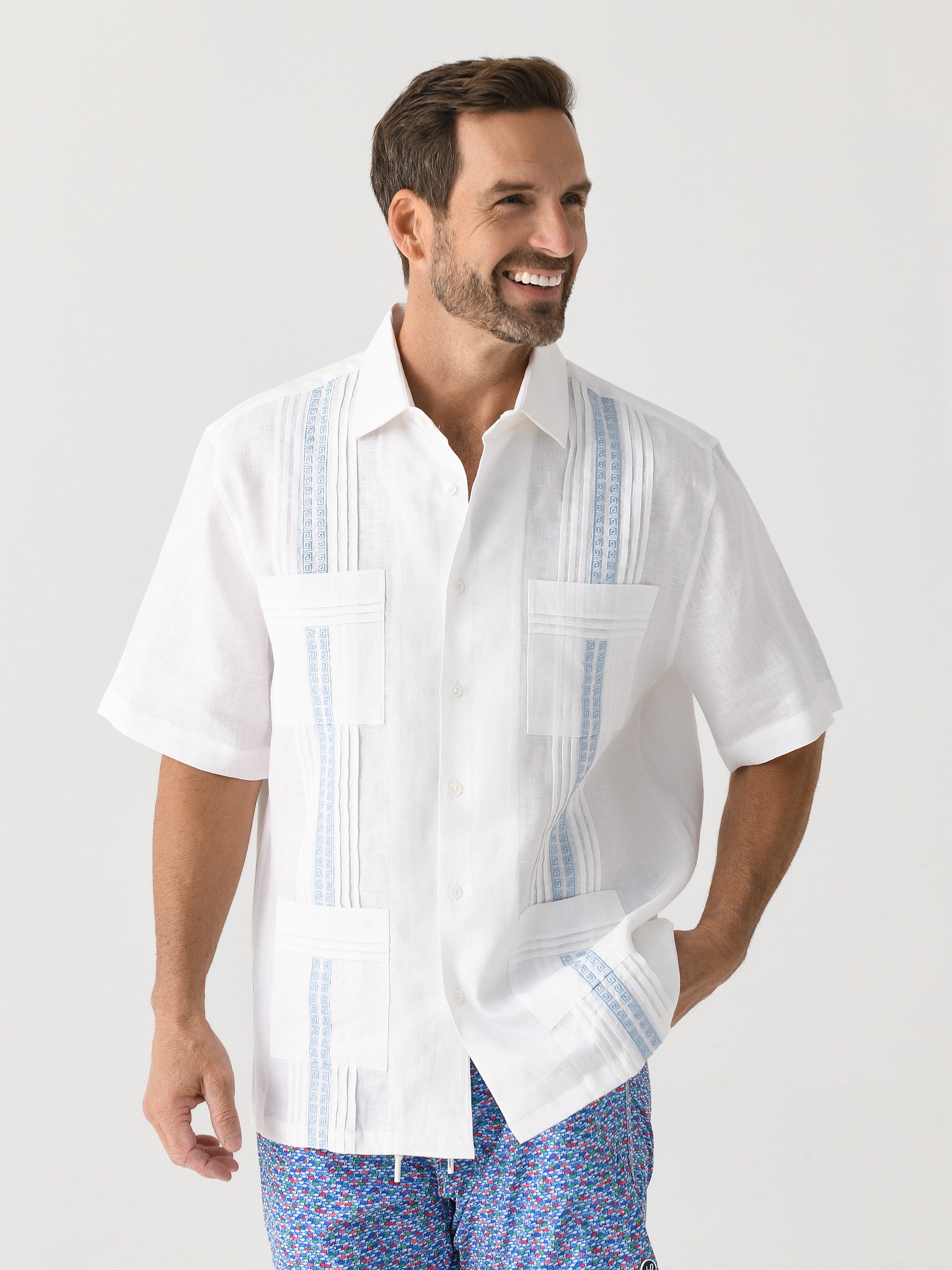 Centuria Men's Short Sleeve Greek Key Guayabera Shirt - Saint Bernard
