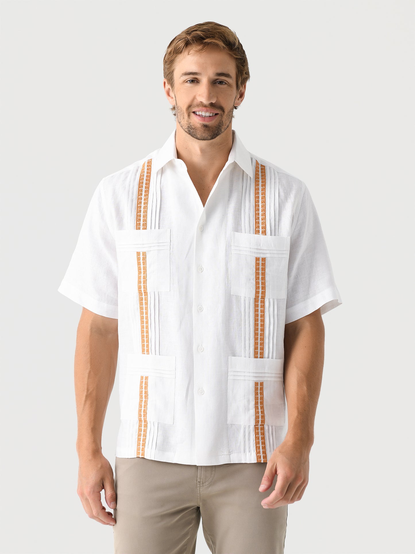 Centuria Men's Short Sleeve Greek Key Guayabera Shirt - Saint Bernard