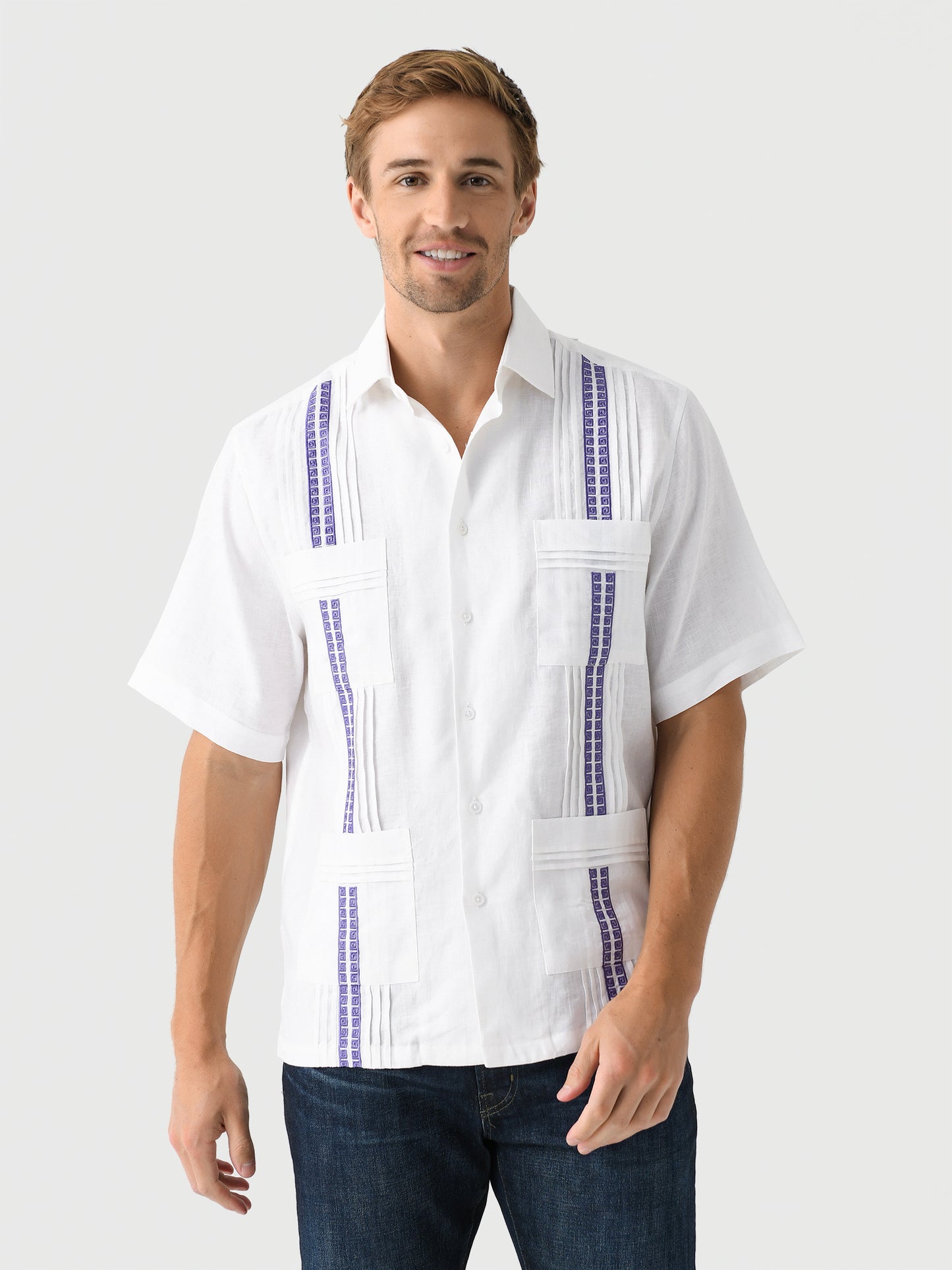 Centuria Men's Short Sleeve Greek Key Guayabera Shirt - Saint Bernard
