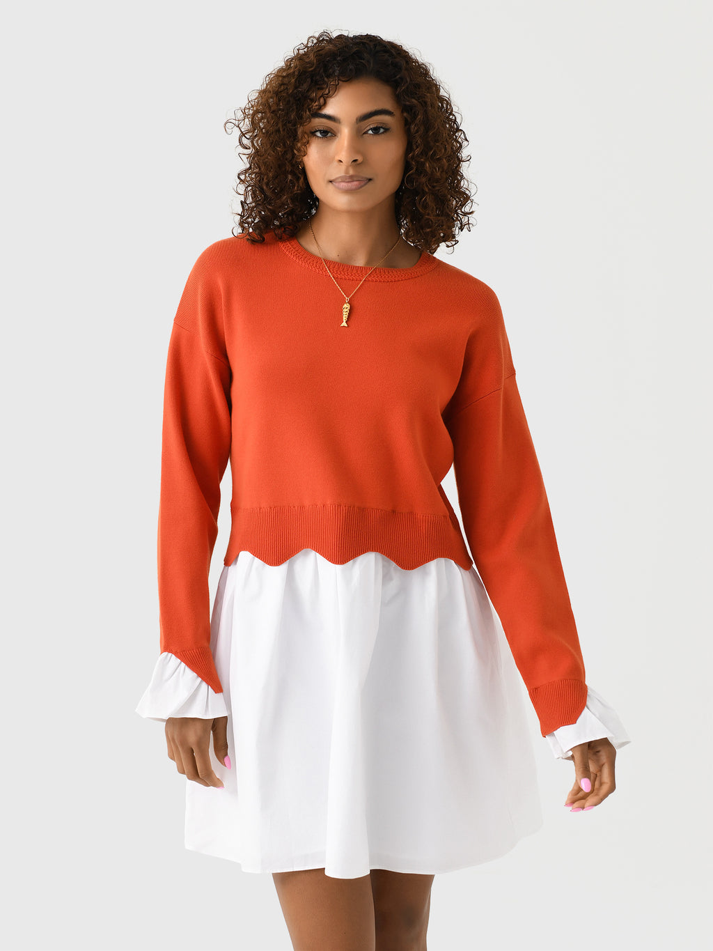 Eche Women's Scalloped Knit Poplin Combo Dress - Saint Bernard
