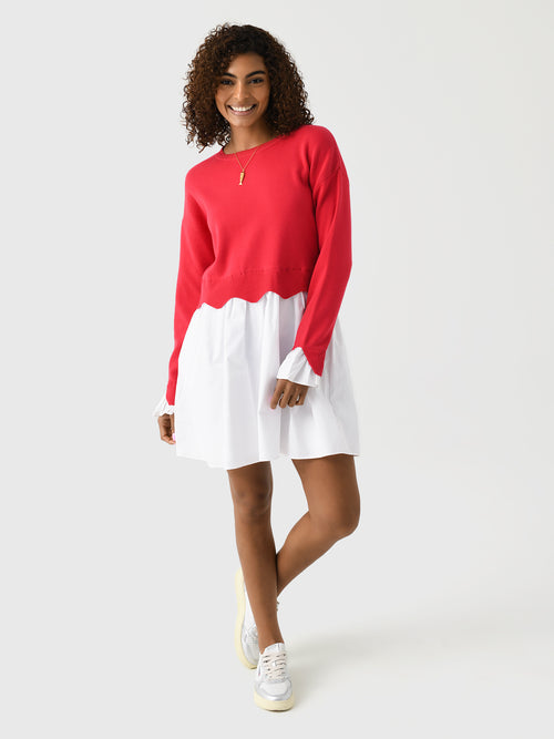 Eche Women's Scalloped Knit Poplin Combo Dress