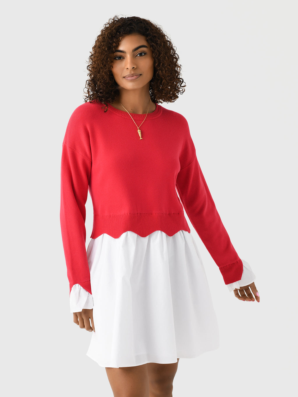 Eche Women's Scalloped Knit Poplin Combo Dress - Saint Bernard