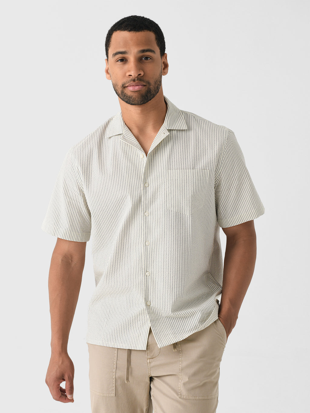 Nicoló Men's Short Sleeve Seersucker Camp Shirt - Saint Bernard