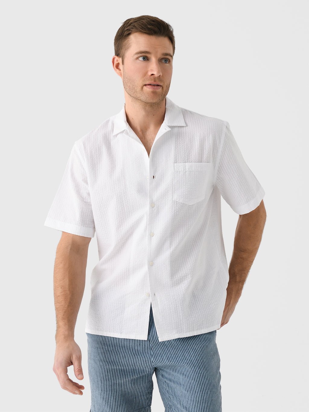 Nicoló Men's Short Sleeve Seersucker Camp Shirt - Saint Bernard