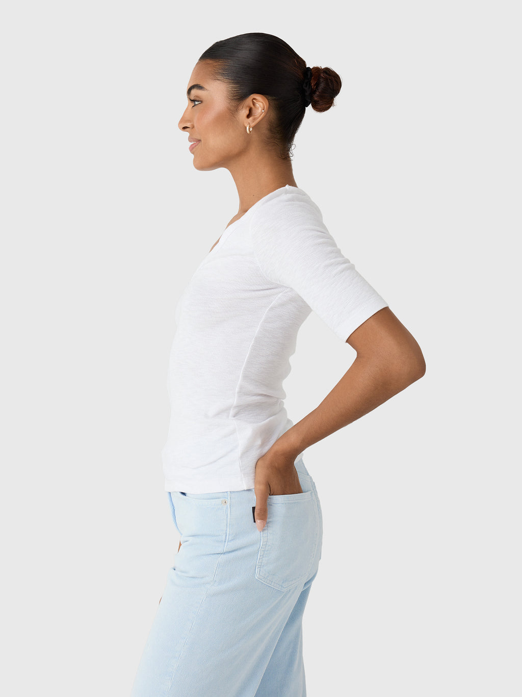 Enza Costa Women's Textured Knit Half Sleeve U-Neck Tee - Saint Bernard