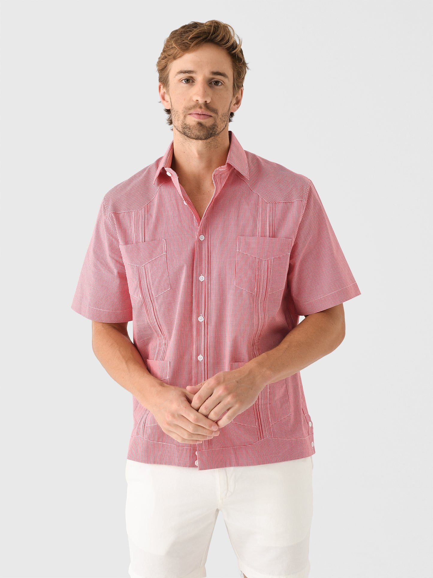 Centuria Men's Short Sleeve Gingham Guayabera Shirt