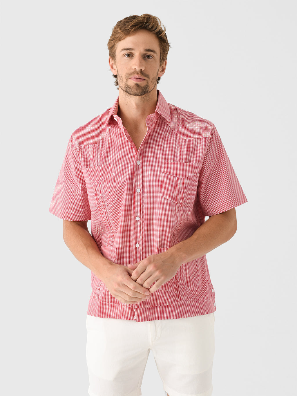 Centuria Men's Short Sleeve Gingham Guayabera Shirt - Saint Bernard