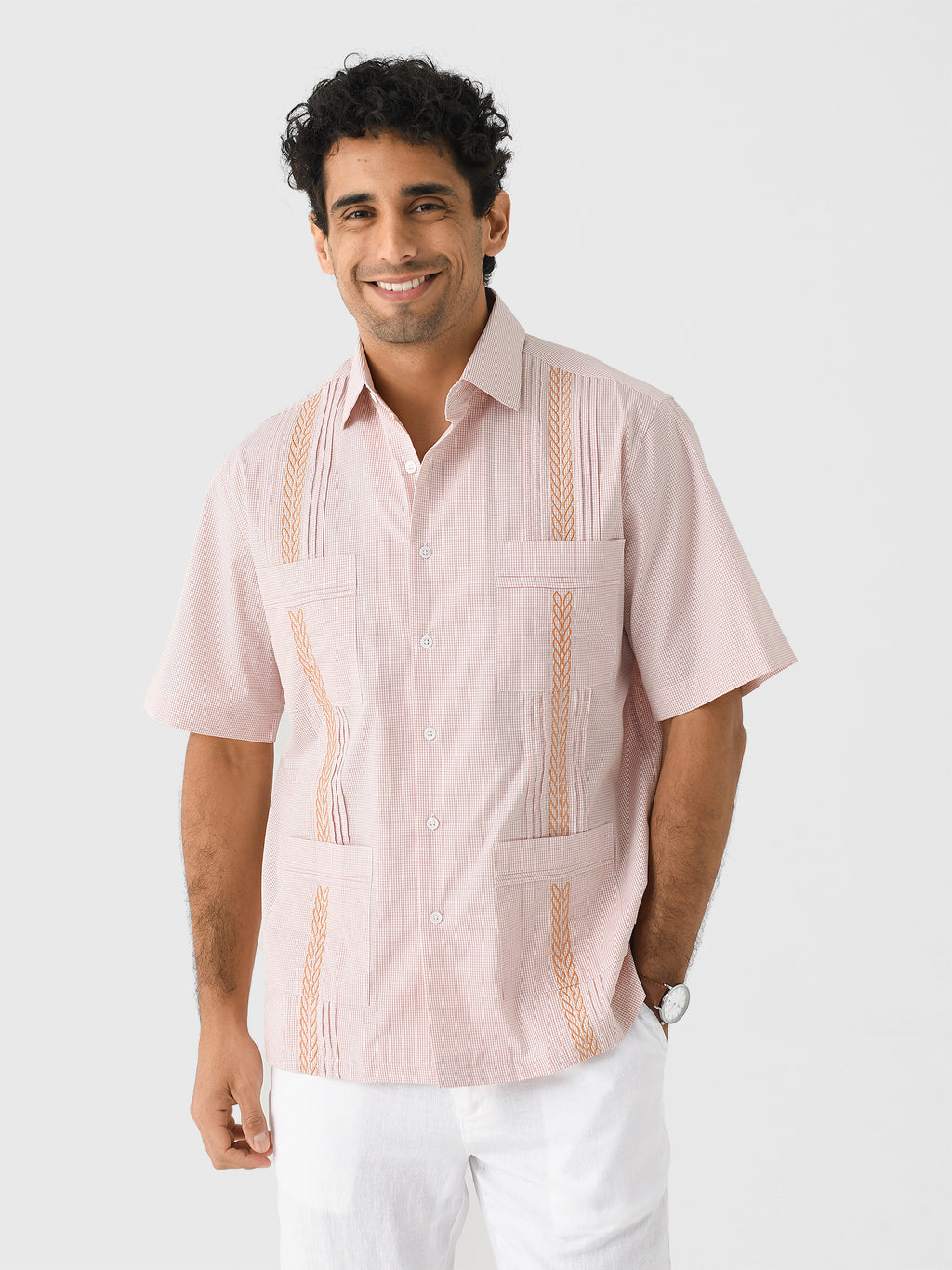 Centuria Men's Short Sleeve Mini Check Guayabera Shirt - Saint Bernard