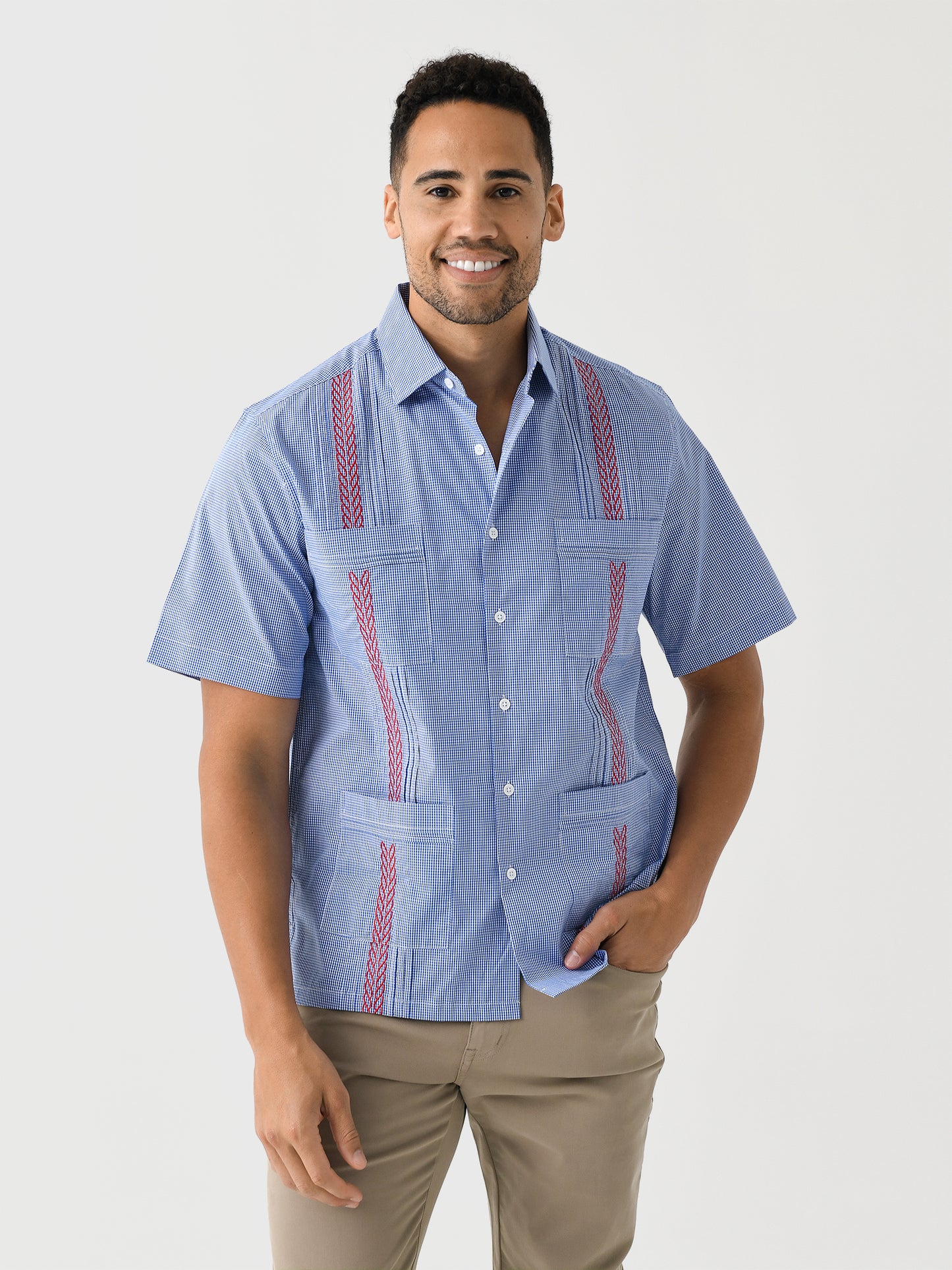 Centuria Men's Short Sleeve Cotton Gingham Guayabera Shirt - Saint Bernard