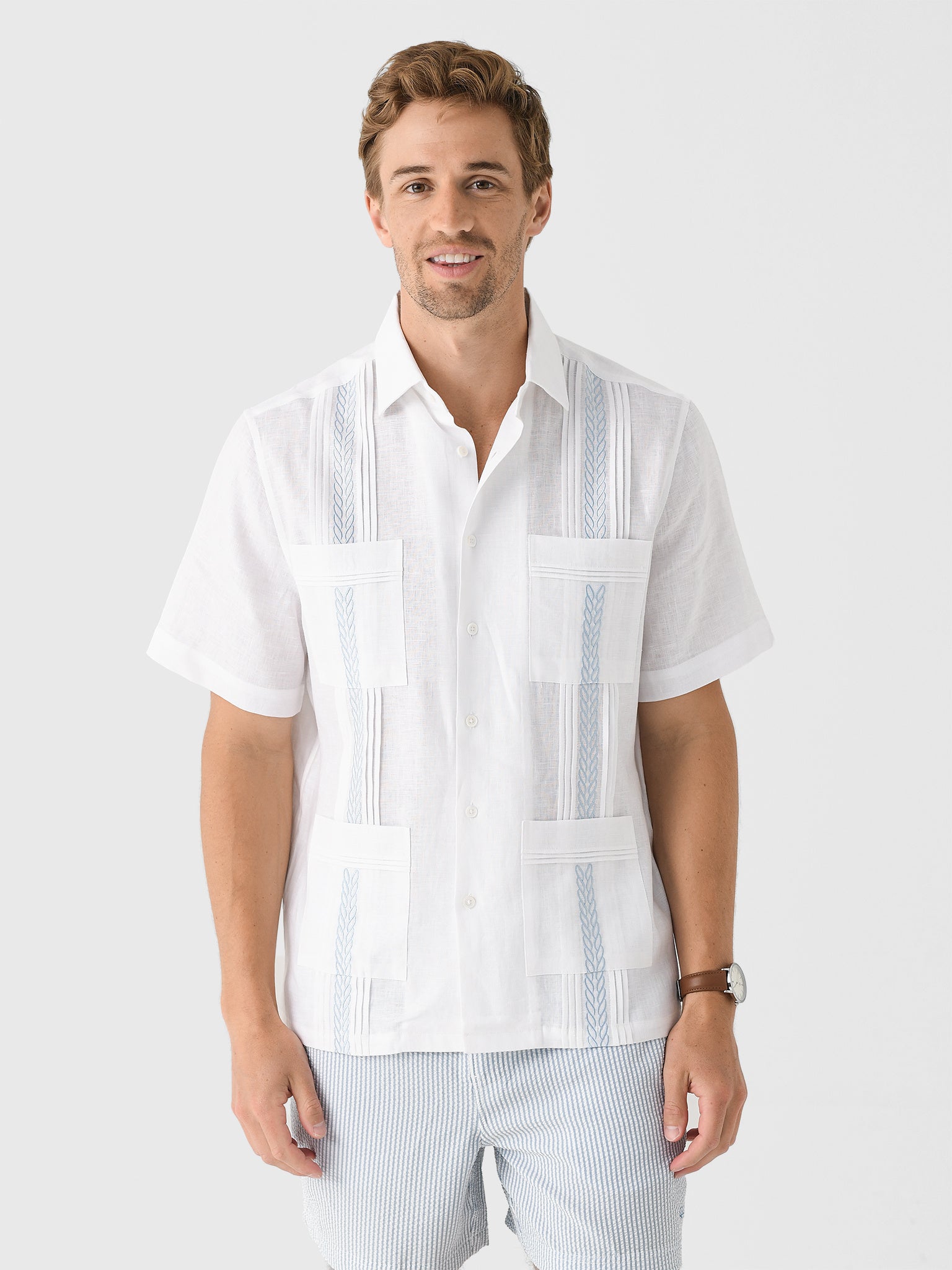 Centuria Men's Short Sleeve Linen Guayabera Shirt - Saint Bernard