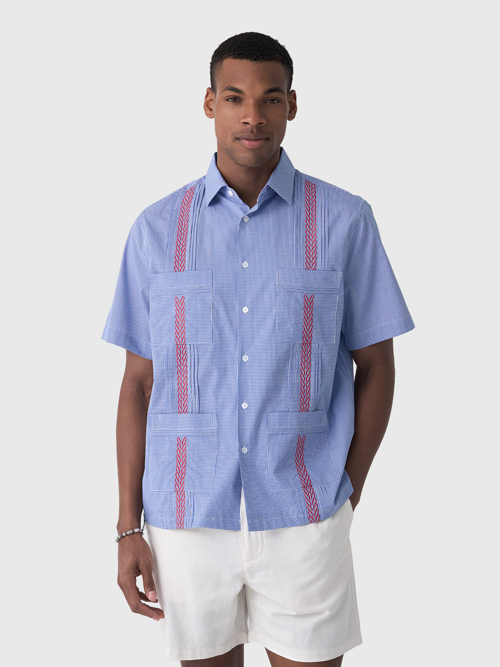 Centuria Men's Short Sleeve Cotton Gingham Guayabera Shirt - Saint Bernard