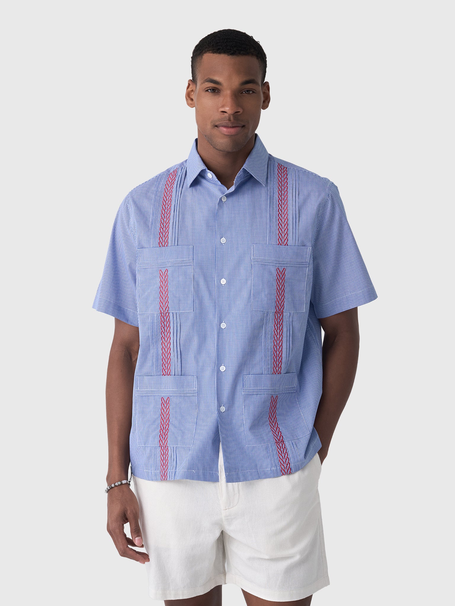 Centuria Men's Short Sleeve Cotton Gingham Guayabera Shirt - Saint Bernard