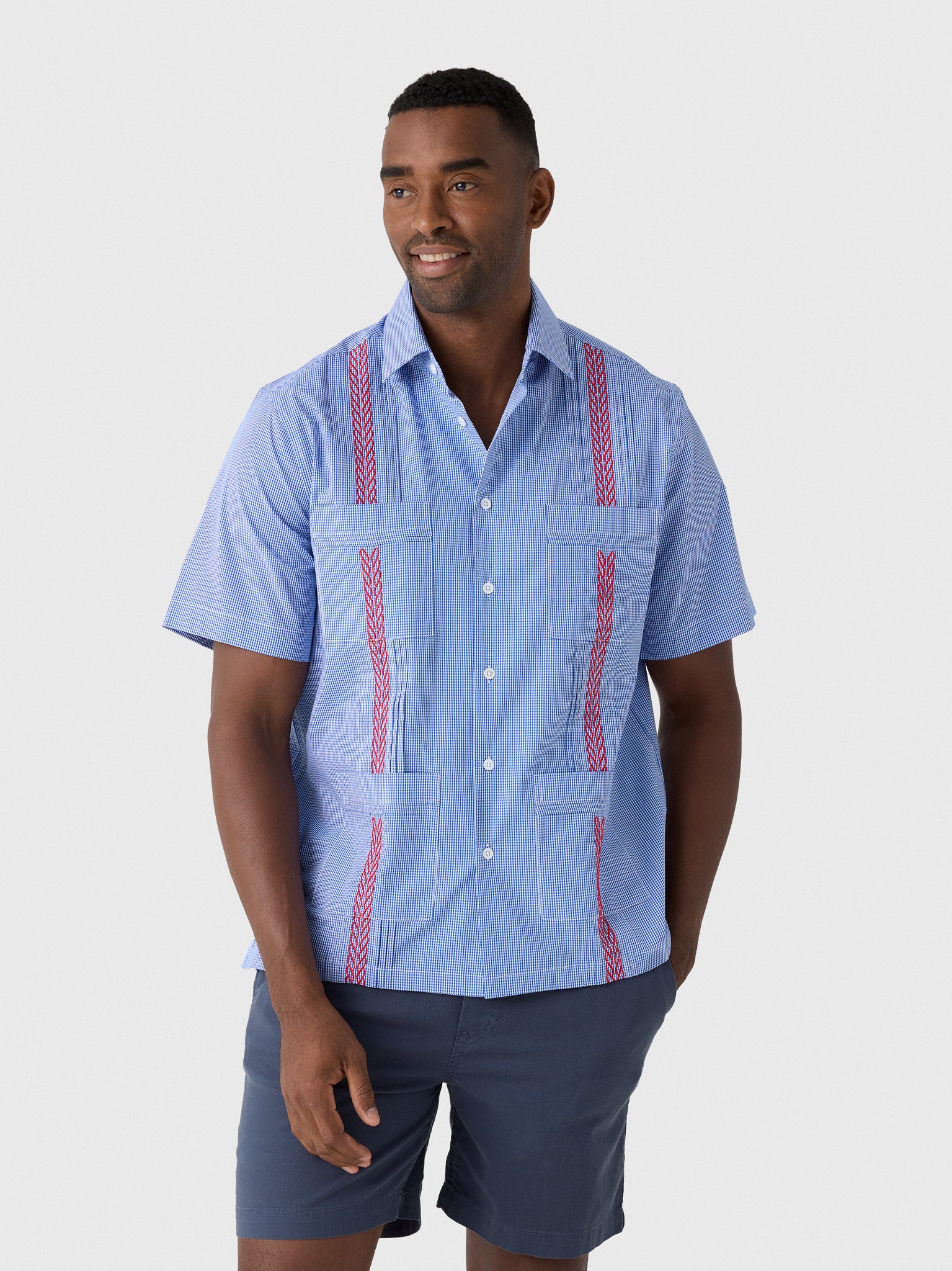 Centuria Men's Short Sleeve Cotton Gingham Guayabera Shirt - Saint Bernard