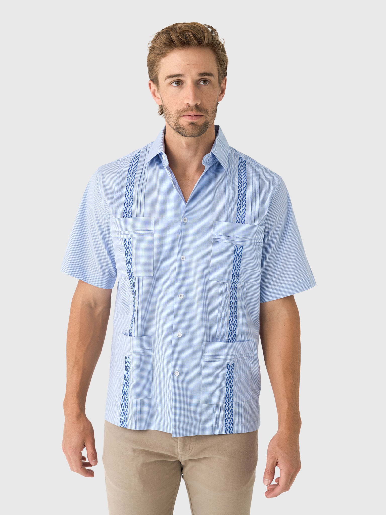 Centuria Men's Short Sleeve Cotton Gingham Guayabera Shirt - Saint Bernard