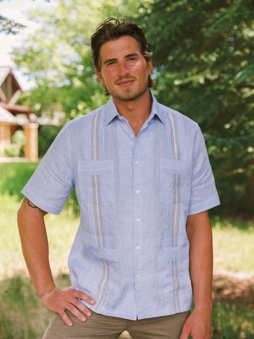 Centuria Men's Short Sleeve Linen Guayabera Shirt