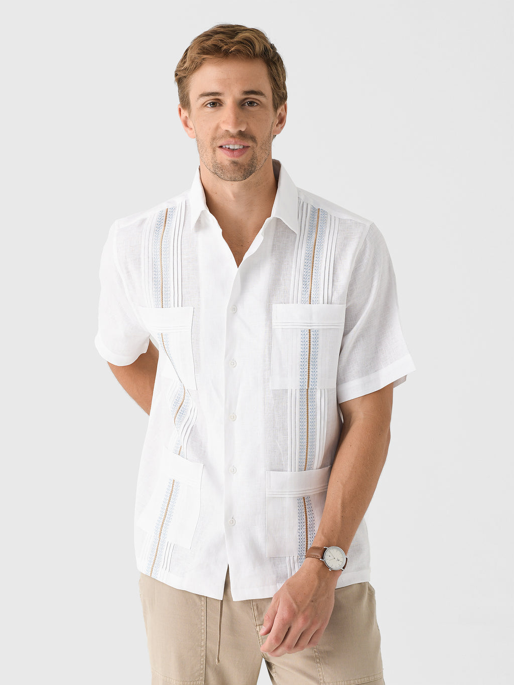 Centuria Men's Short Sleeve Linen Guayabera Shirt - Saint Bernard