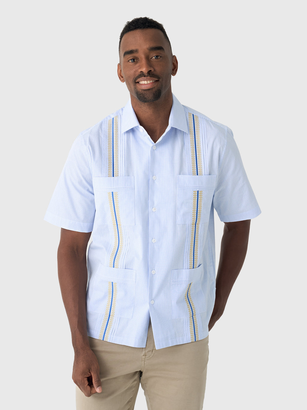 Centuria Men's Short Sleeve Mini Check Guayabera Shirt - Saint Bernard