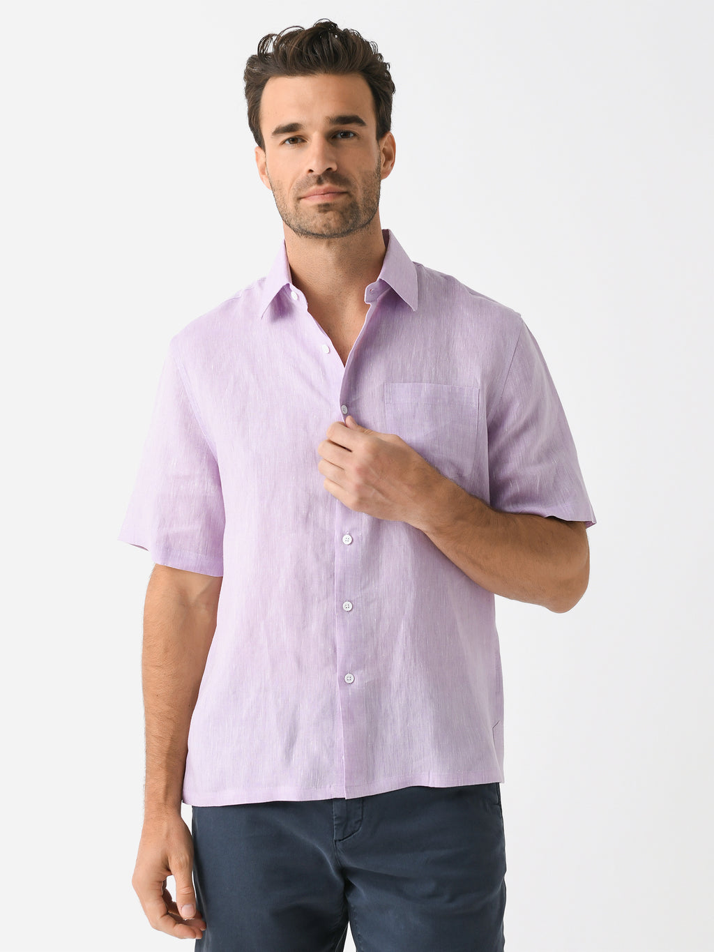 Centuria Men's Short Sleeve Camp Linen Shirt - Saint Bernard
