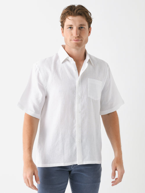 Centuria Men's Short Sleeve Camp Linen Shirt