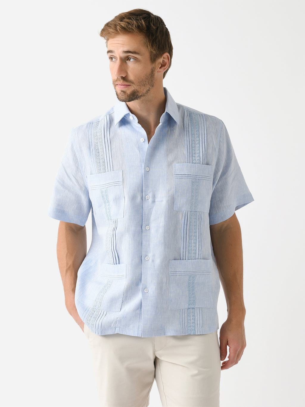 Centuria Men's Short Sleeve Greek Key Guayabera Shirt - Saint Bernard