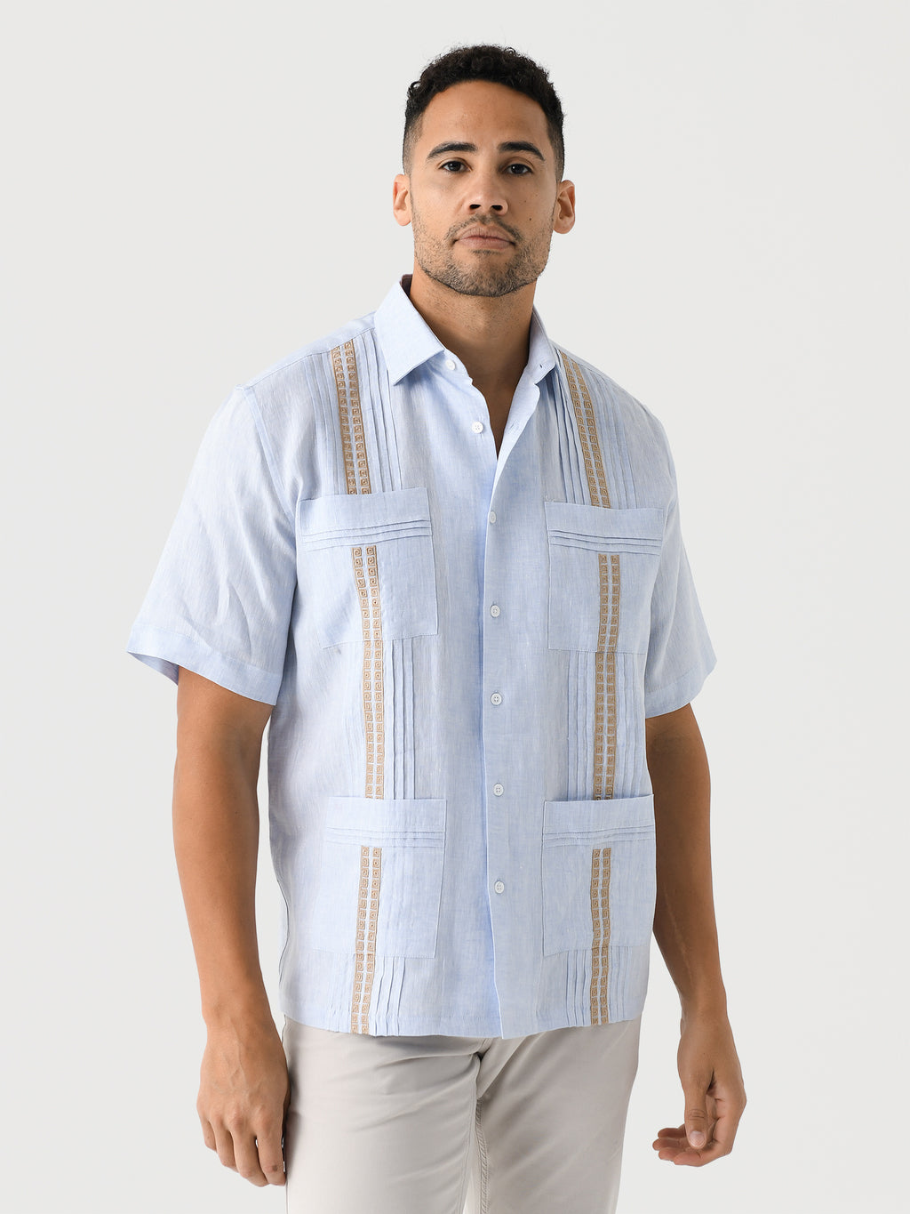 Centuria Men's Short Sleeve Greek Key Guayabera Shirt - Saint Bernard