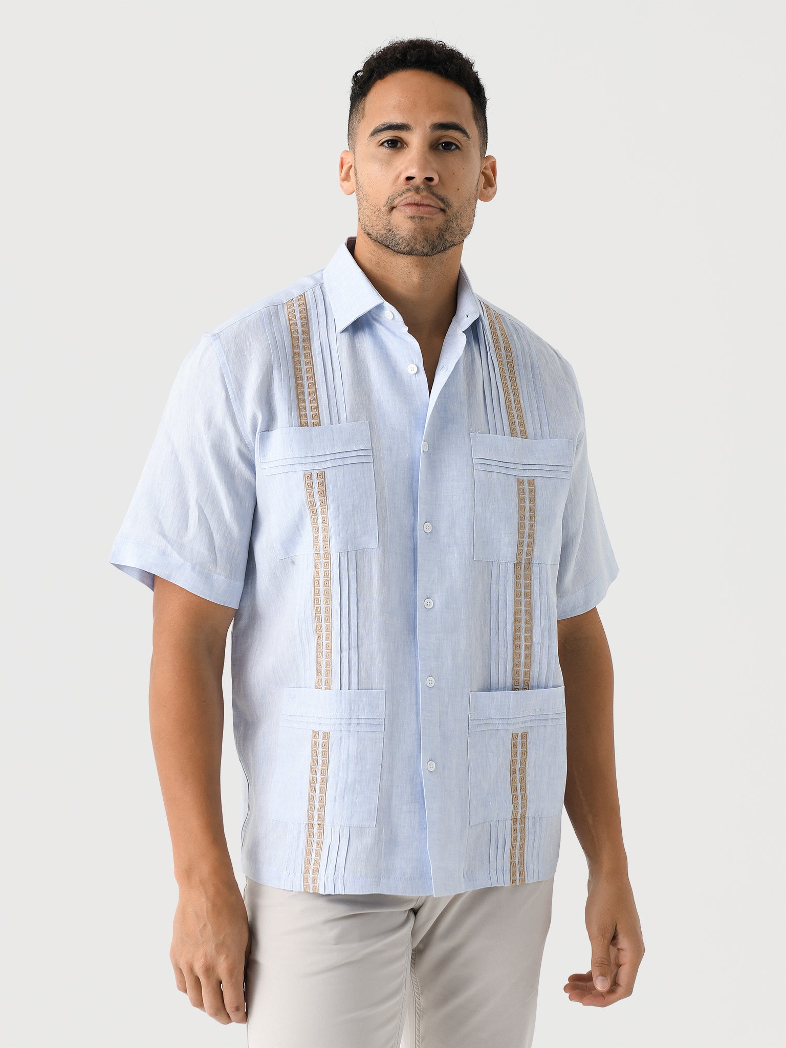 Centuria Men's Short Sleeve Greek Key Guayabera Shirt - Saint Bernard