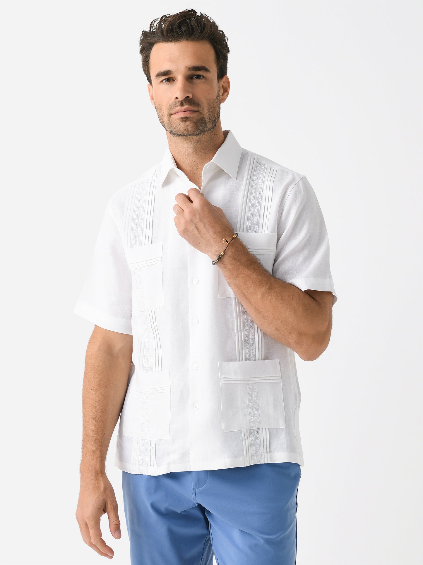 Saint Bernard Men's Short Sleeve Greek Key Guayabera Shirt