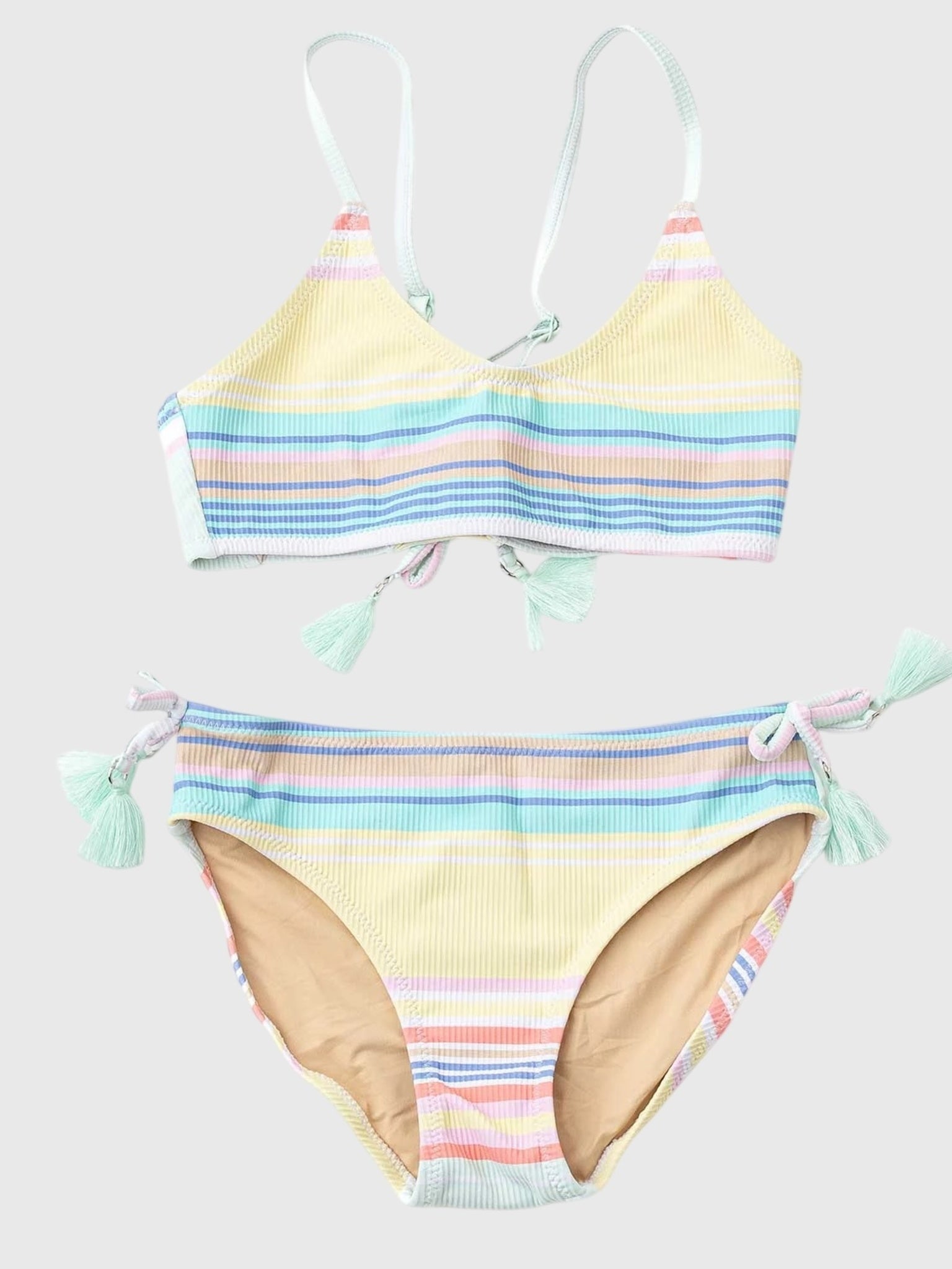 Shade Critters Girls' Surfer Stripe Ribbed Tie Back Bikini Set - Saint Bernard