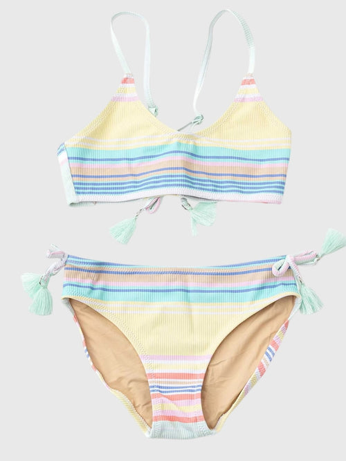 Shade Critters Girls' Surfer Stripe Ribbed Tie Back Bikini Set
