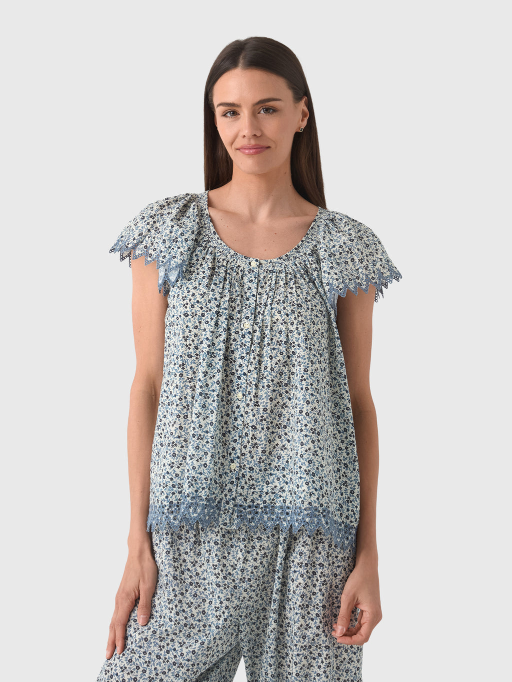 The Great Women's The Flutter Sleeve Eyelet Top - Saint Bernard