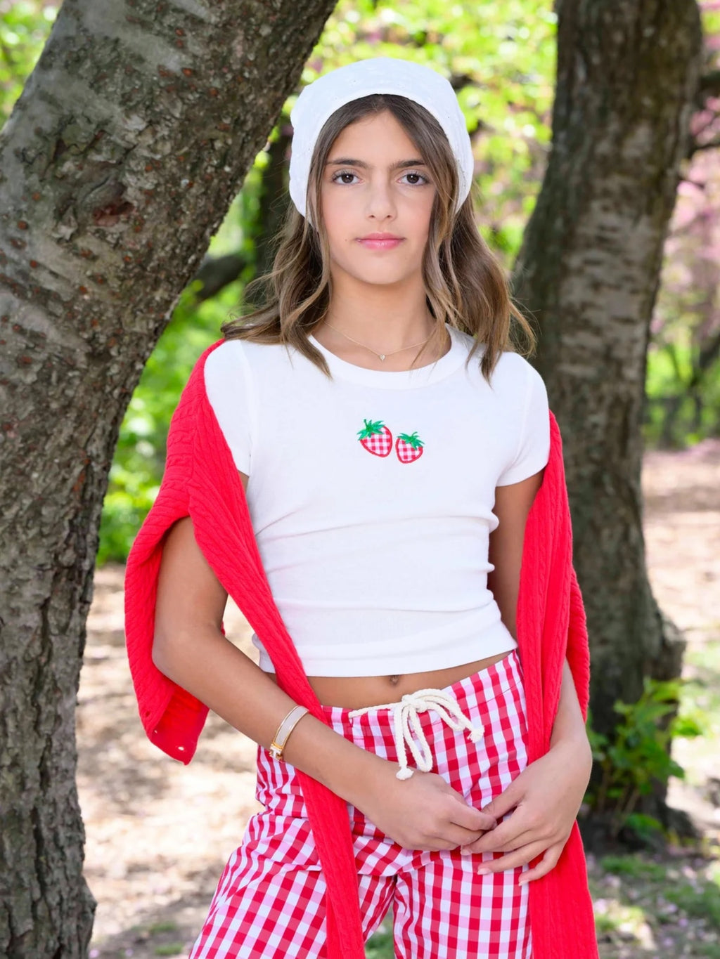 Katie J NYC Girls' Strawberry Gingham Tee