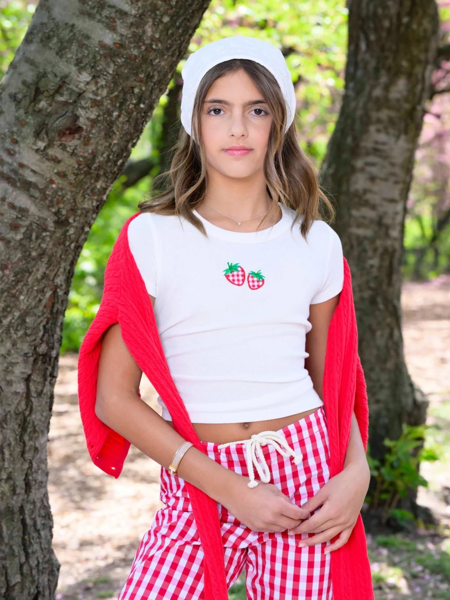 Katie J NYC Girls' Strawberry Gingham Tee