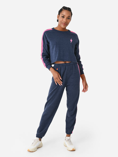 Aviator Nation Women's Bolt Embroidery Classic Cropped Crew Sweatshirt