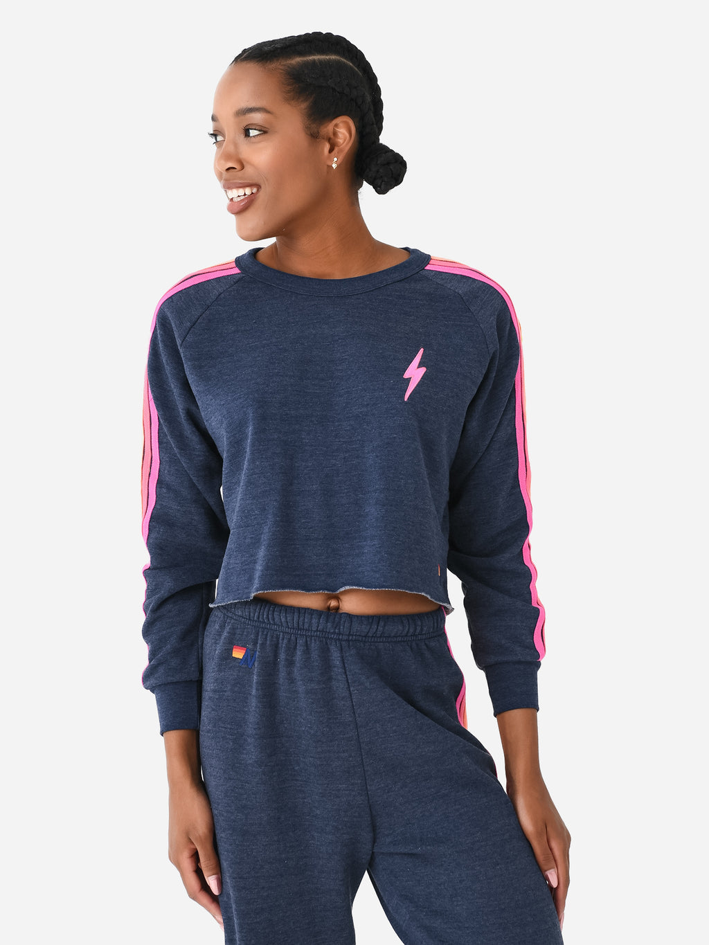 Aviator Nation Women's Bolt Embroidery Classic Cropped Crew Sweatshirt - Saint Bernard