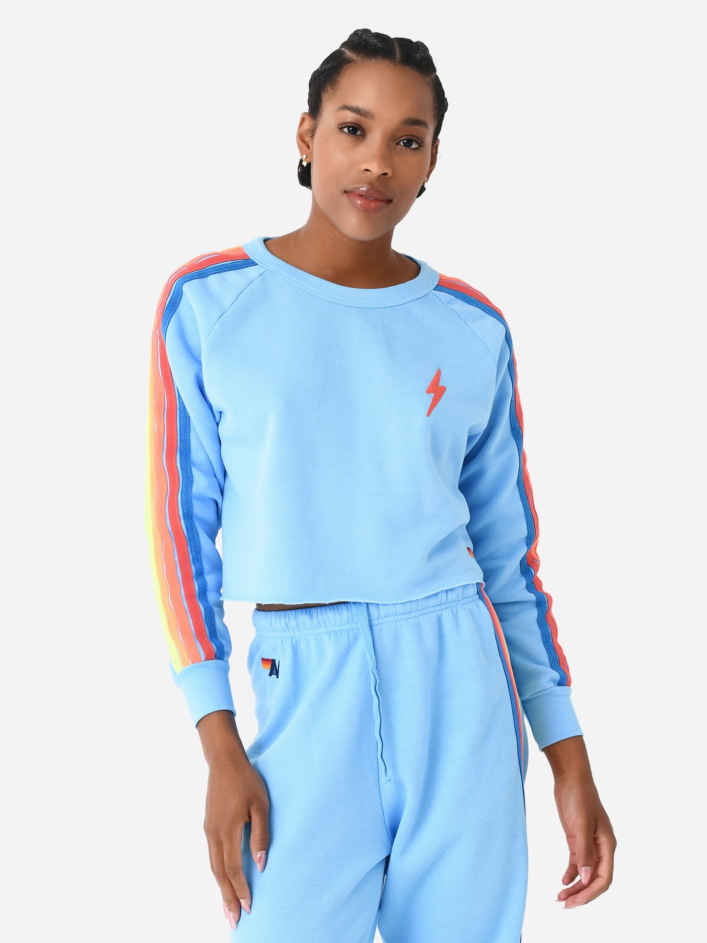 Aviator Nation Women's Bolt Embroidery Classic Cropped Crew Sweatshirt
